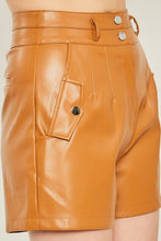 Camel Woven Solid Pocket Detail PU Shorts