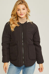 Black Woven Solid Reversible Jacket