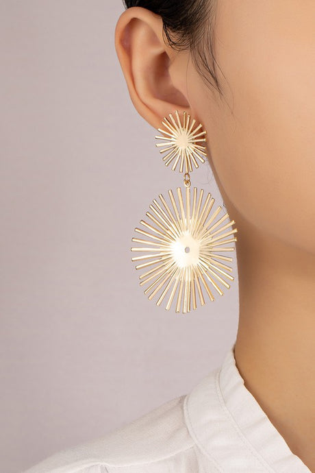 Gold Lightweight double sun ray disk drop earrings