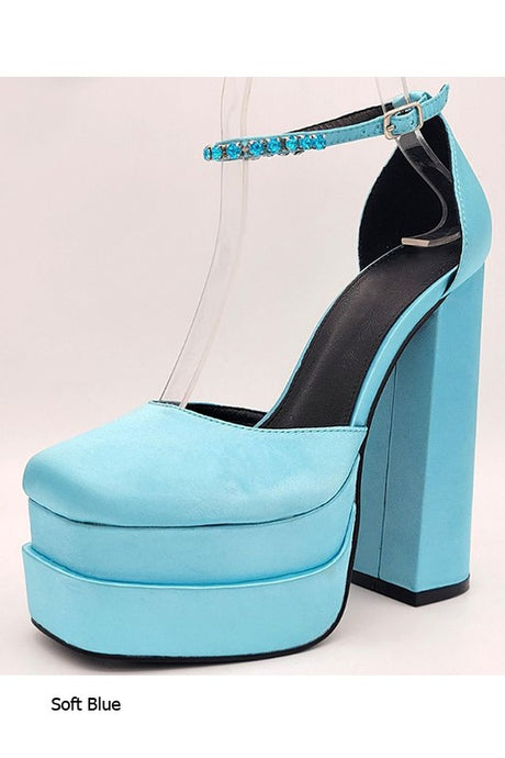 Light Blue Satin Fashion Evening Dress High Heels