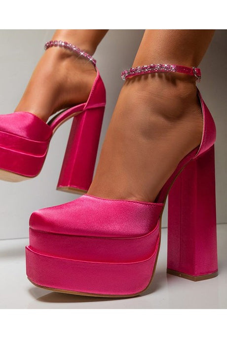 Fuchsia Satin Fashion Evening Dress High Heels