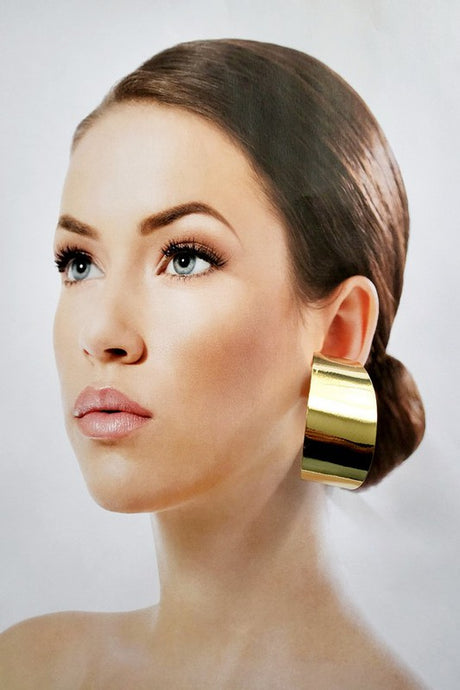 Gold Thick C Shape Modern Hoop Earrings