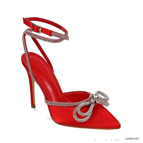 Red Pointed Toe Rhinestone Party Heels