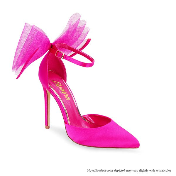 Fuchsia Bow Pointed Toe High Heels