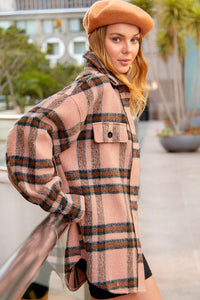 Peach Salmon Check Patterned Jacket