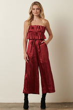 Wine Satin Ruffle Bust With Tie Back Jumpsuit