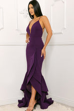 Dark Purple Layer Ruffle Train Detailed Maxi Dress