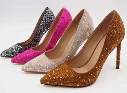 Womens Pointy Toe Rhinestones Dress Heels Pumps