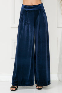 Royal Blue Velvet Wide Leg Pants