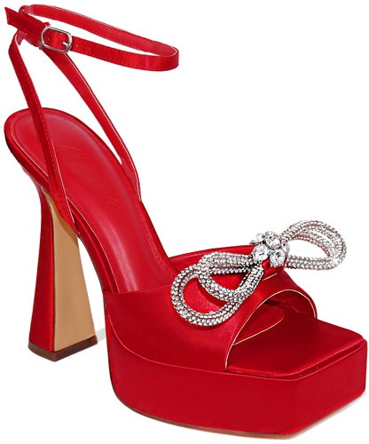 Red Womens Rhinestone Bowtie Platform Sandals