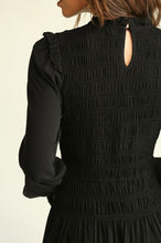 Black Solid Woven Smocked Bodice Dress