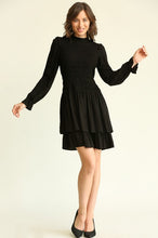 Black Solid Woven Smocked Bodice Dress