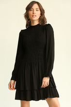 Black Solid Woven Smocked Bodice Dress