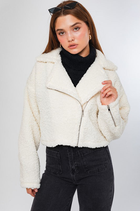 Cropped teddy jacket on sale white