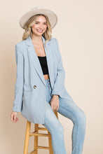 Blue Long Double Breasted Lapel Collar Blazers