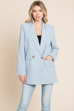 Blue Long Double Breasted Lapel Collar Blazers