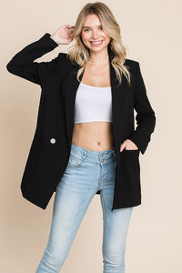 Black Long Double Breasted Lapel Collar Blazers