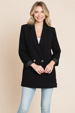 Black Long Double Breasted Lapel Collar Blazers