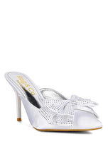 White Diamante Bow Heeled Mules