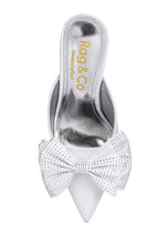 White Diamante Bow Heeled Mules