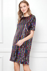 Multicolor Sequin T-shirt Dress