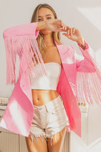 Pink Fringed Sleeve Peak Lapel Single Blazer