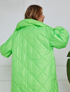 Neon Green Long Diamond Pattern Coat