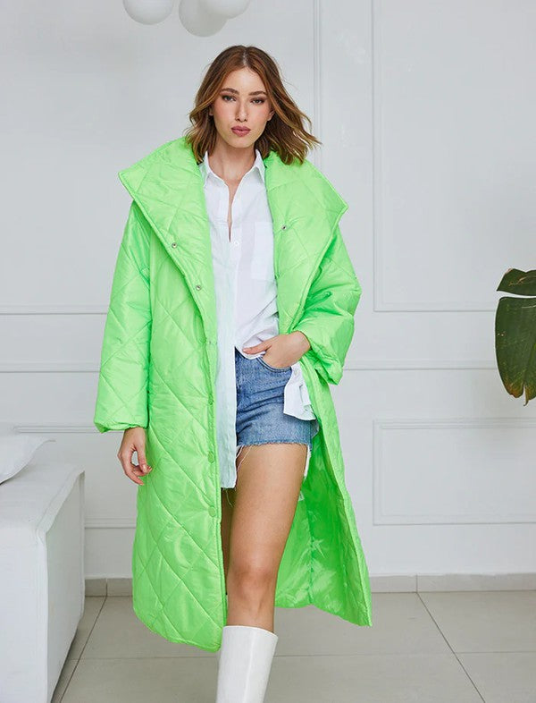 Neon Green Long Diamond Pattern Coat