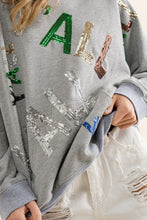 Grey French Terry Sequin Embroidery Hoodie