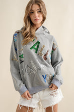 Grey French Terry Sequin Embroidery Hoodie