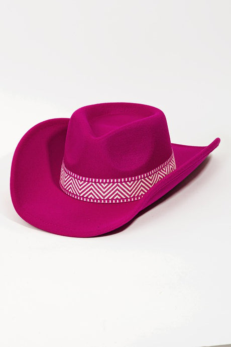 Fuchsia Zig Zag Ribbon Strap Cowboy Hat Home Hats