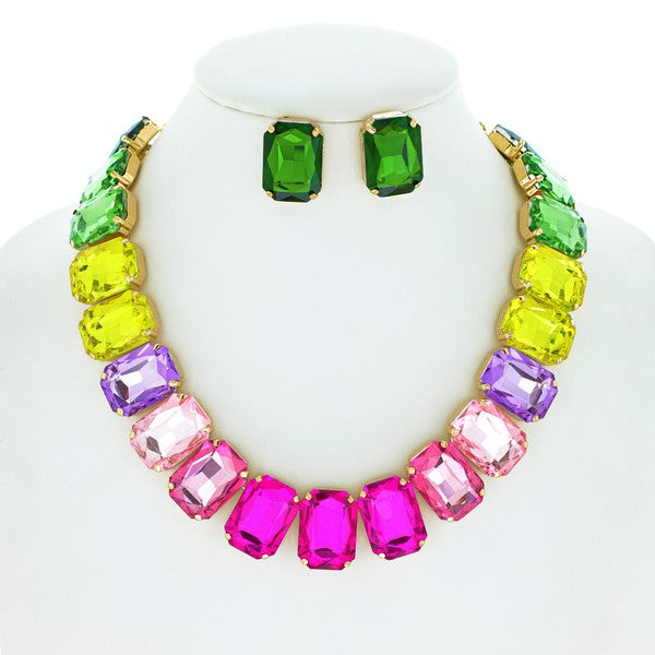 Gmu Crystal Octagon Cut Collar Necklace Set