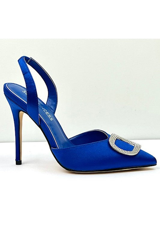 Blue Pointed Toe Slingback High Heels