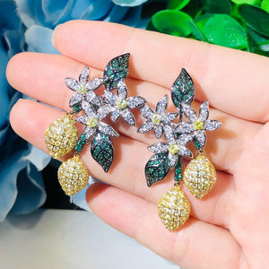 Floral Lemon Cubic Zirconia Earrings