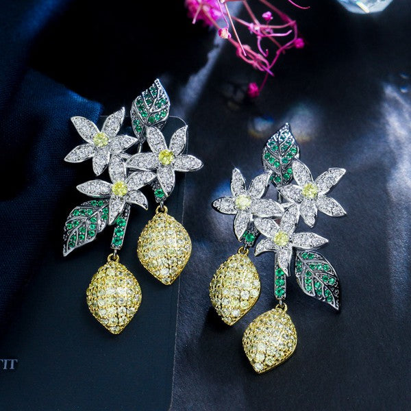 Floral Lemon Cubic Zirconia Earrings