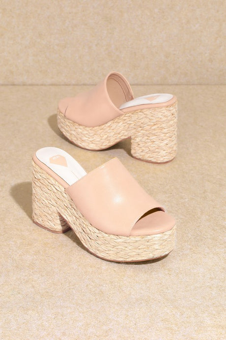 Nude Straw Natural Chunky Heel Sandals