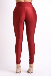 Burgundy Nylon Spandex Zipper Leggings