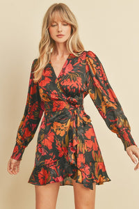 Nightfall Bishop Sleeve Mini Wrap Dress