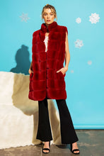 Burgundy Long Furry Tiered High Neck Puffer Vest