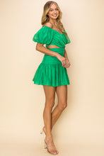 Green Women's Puff Sleeve Mini Dress