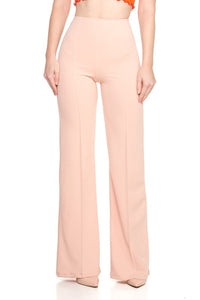 Blush Solid, Full Length Pants In A Flare Style With A High Waist, And Wide Legs