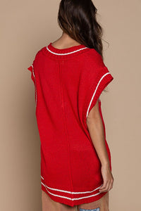 Apple Red Solid Color Sweater Vest
