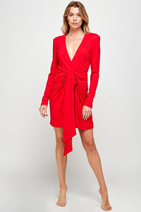 Red Open-back Long Sleeve Dress