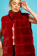 Burgundy Long Furry Tiered High Neck Puffer Vest