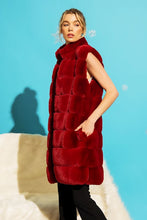 Burgundy Long Furry Tiered High Neck Puffer Vest