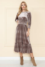 Mocha Velvet Three Quarter Sleeve Midi Dress