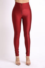 Burgundy Nylon Spandex Zipper Leggings