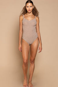 Light Taupe Designed In V-neck Bodysuit