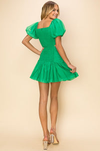 Green Women's Puff Sleeve Mini Dress